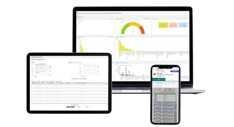 Laptop, tablet and smartphone displaying software interfaces with tables, charts and key metrics.              eBakery - Mohamed Ali Oukassi   Shopify Agentur Beratung, Design und Entwicklung aus einer Hand.