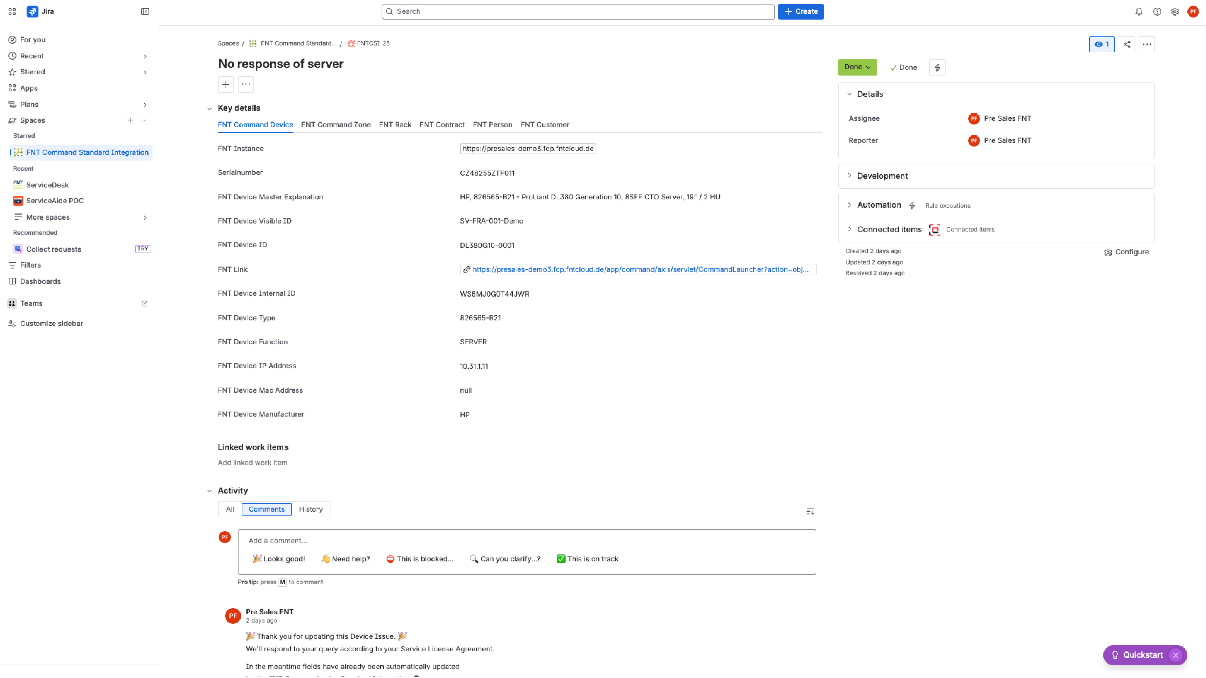 Infrastructure Data Is Retrieved from FNT Command
