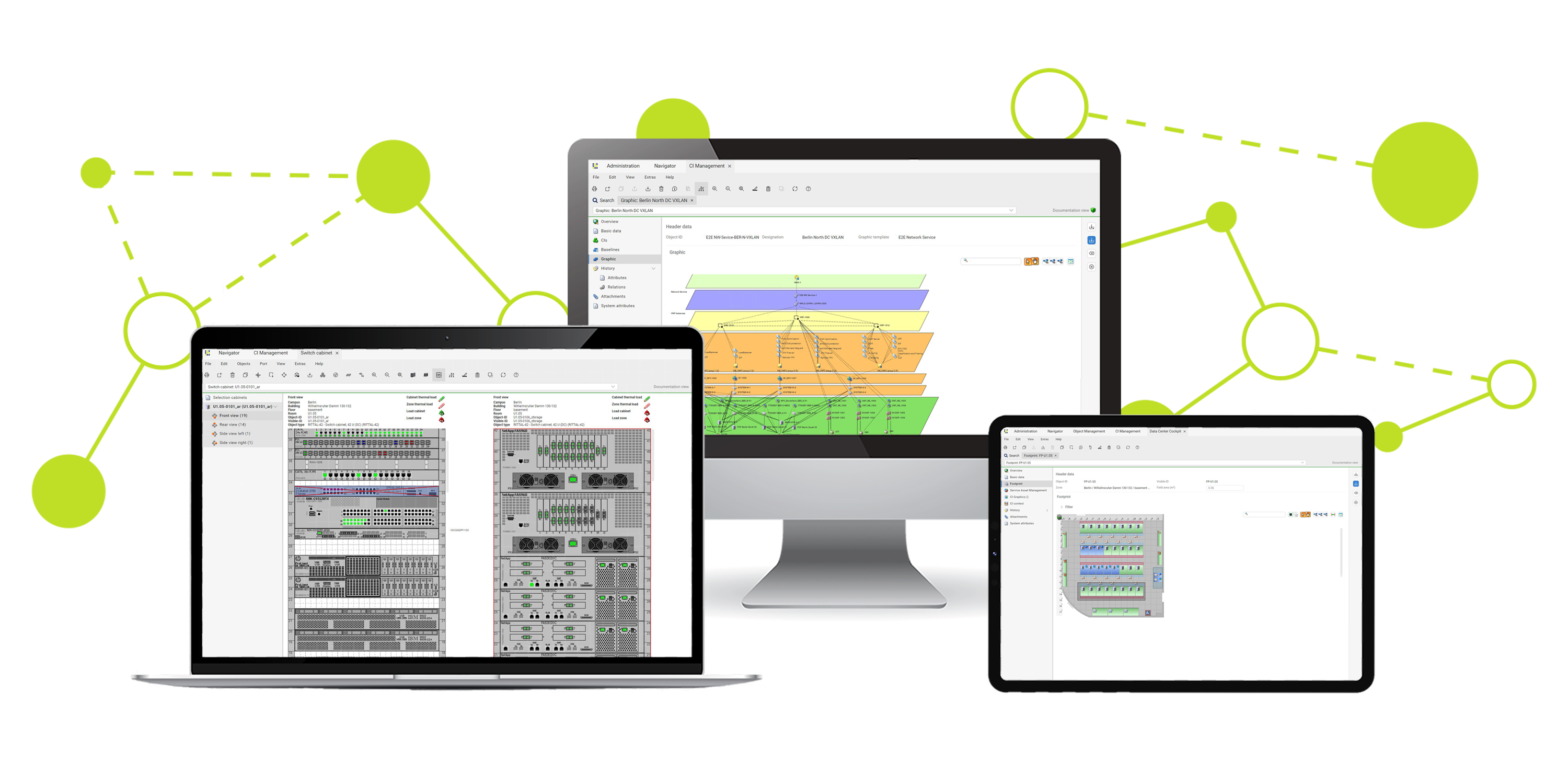 FNT Solution for efficient IT Infrastructure Management Depiction of FNT solution for efficient IT infrastructure management on different devices.